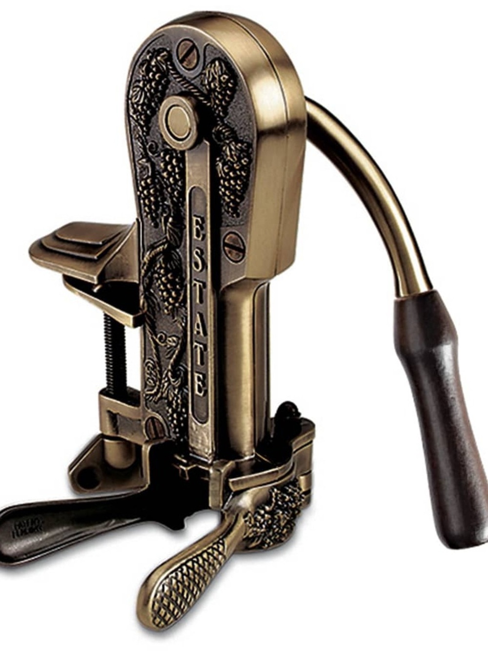 Estate Brass-Finish Tabletop Corkscrew with Dark Brown Handle